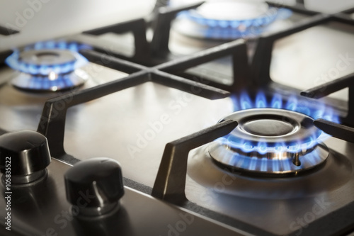 Cuadros en Lienzo kitchen gas cooker with burning fire propane gas