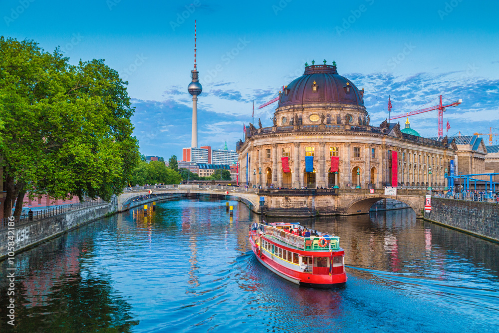 Berlin Museumsinsel with TV tower at sunset, Berlin, Germany - obrazy, fototapety, plakaty 
