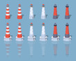 Lighthouses. 3D lowpoly isometric vector illustration. The set of objects isolated against the blue background and shown from two sides
