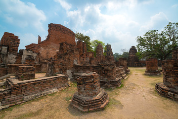 Wall Mural - Beautiful ancient site in Wat Maha That Ayutthaya as a world heritage site, Thailand