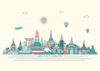 Thailand detailed Skyline. Travel and tourism background. Vector background. line illustration. Line art style