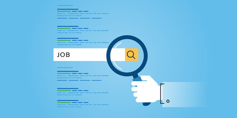 Fototapete - Flat line design website banner of job searches, career, employment opportunities, human resources. Modern vector illustration for web design, marketing and print material.