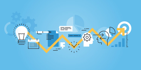 Fototapete - Flat line design website banner of development process, from idea to realization.
Modern vector illustration for web design, marketing and print material.
