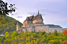 Medieval Castle Of Vianden On Top Of The Mountain In Luxembourg