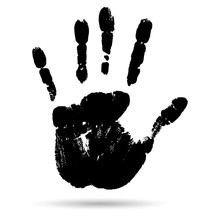 Conceptual Black Paint Human Hand Or Handprint Of Child