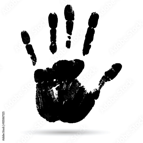 Fotografie, Obraz Conceptual black paint human hand or handprint of child