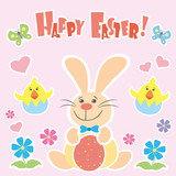 Fototapeta Dinusie - Easter Background with cute rabbit