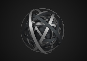Poster - Abstract 3d rendering of sphere with rings in empty space. Futuristic shape. Surreal background.