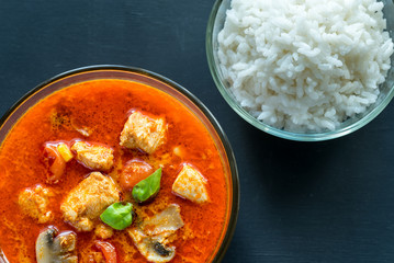 Canvas Print - Thai red chicken curry with white rice