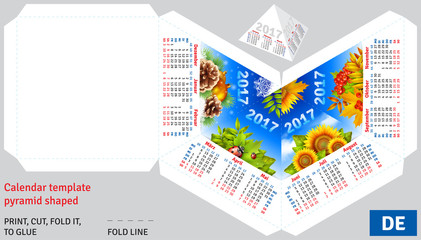 Template german calendar 2017 by seasons pyramid shaped, vector background