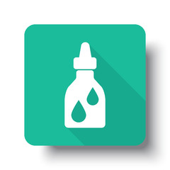 Flat white Medicine Bottle web icon on green button with drop sh