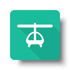 Wall Mural - flat white helicopter web icon on green button with drop shadow