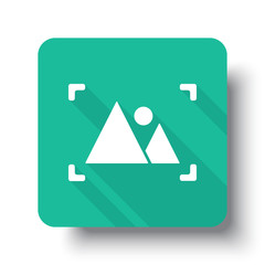 Wall Mural - flat white picture web icon on green button with drop shadow
