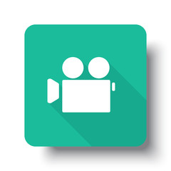 Wall Mural - flat white video camera web icon on green button with drop shado