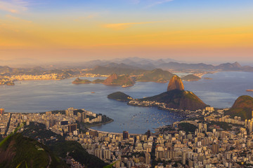 Fototapete - Sunset view of mountain Sugar Loaf and Botafogo. Rio de Janeiro