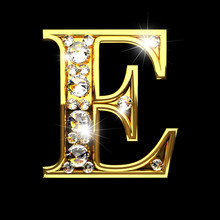 E Isolated Golden Letters With Diamonds On Black