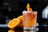 Fresh cocktail with orange and ice. Alcoholic, non-alcoholic dri