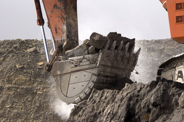 Wall Mural - excavating rock at a coal mine, West Coast, New Zealand