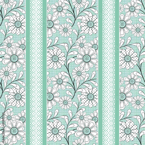 Floral Seamless Pattern In Retro Style Cute Cartoon Flowers Green Background Green Striped Buy This Stock Illustration And Explore Similar Illustrations At Adobe Stock Adobe Stock