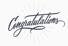 Congratulations. Hand Lettering. Calligraphic Greeting Inscription. Vector Handwritten Typography.