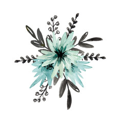 Wall Mural - Floral bouquet with blue flower and black branches