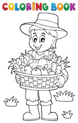 Wall Mural - Coloring book farmer with harvest 1