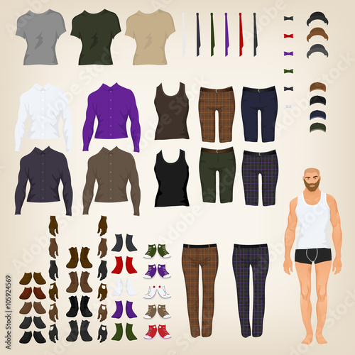 Photographie Vector hipster dress up doll with an assortment of hipster cloth