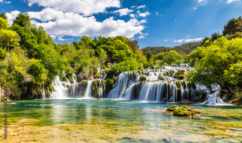 Waterfall In Krka National Park -Dalmatia, Croatia - obrazy, fototapety, plakaty 