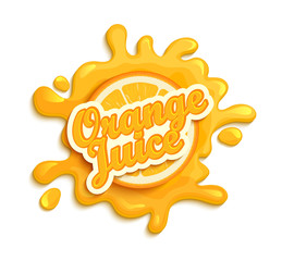 Wall Mural - Orange juece label splash.