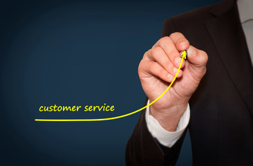 Poster - Businessman draw growing line symbolize growing customer satisfaction.