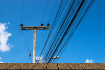 electric pole with blue sky background