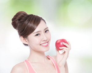 Sticker - Happy health woman show apple