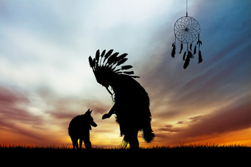 Poster - Native American Indian at sunset