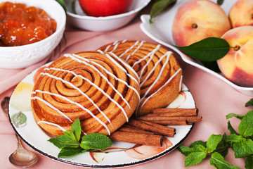 Two buns with cinnamon still life