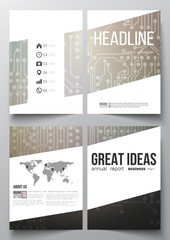Poster - Set of business templates for brochure, magazine, flyer, booklet or annual report. Microchip background, electrical circuits, science design vector template