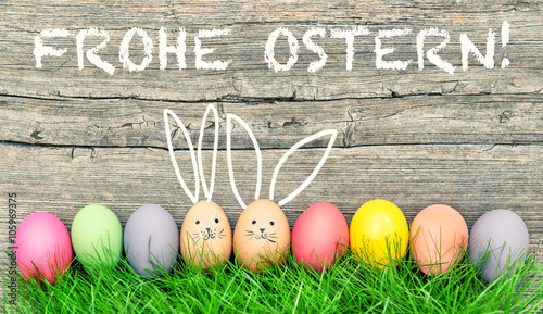 Fototapeta Easter eggs cute bunny. Frohe Ostern Happy Easter ...
