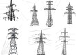 © Alexander Potapov - set of sevevn isolated electric pylons with wares