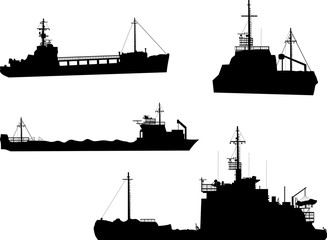 Sticker - four cargo ship silhouettes on white