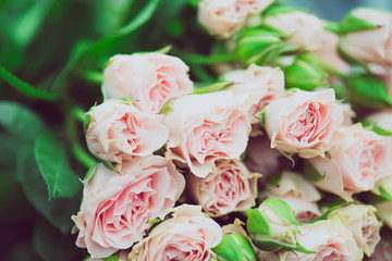 Canvas Print - Wedding bouquet of flowers, close up floral background, mini pink roses