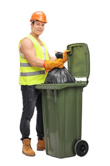 Poster - Waste collector emptying a garbage bin