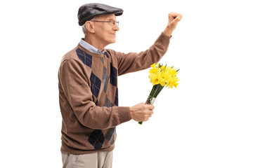 Poster - Senior holding flowers and knocking on a door