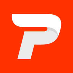 P letter logo with a wing on red.