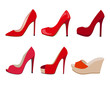 vector set of red realistic women shoes