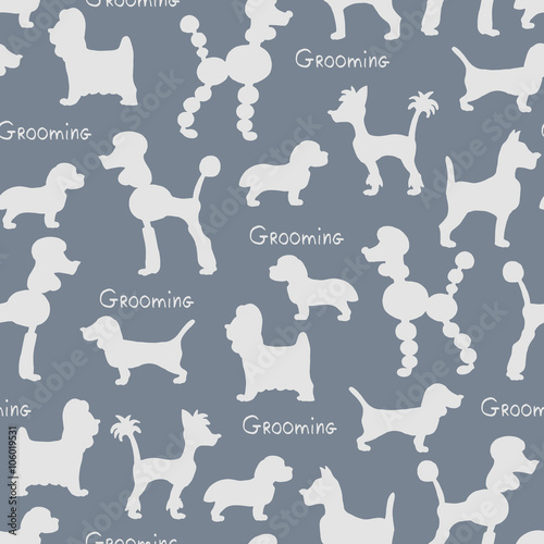 Fototapeta na wymiar Vector seamless pattern with silhouettes of dogs on gray color