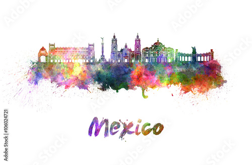 Fotografie, Obraz  Mexico City skyline in watercolor