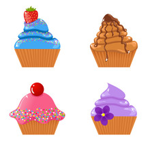 Set Of Cute Cupcakes