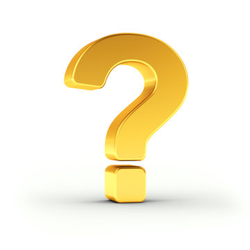Question mark as a polished golden object with clipping path