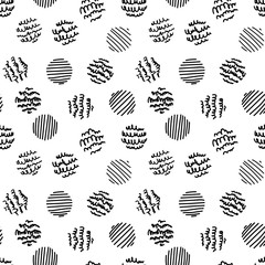 Wall Mural - Seamless pattern made with scratched circles. Vector texture  illustration. Abstract geometric background. Wavy monochrome chalk or pen hand drawn