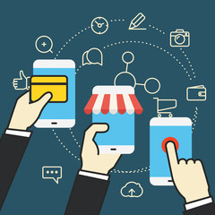 Poster - Digital commerce illustration. Online shopping with modern devic