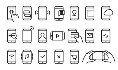 Poster - Different variations of holding a modern smartphone. Lineart pic